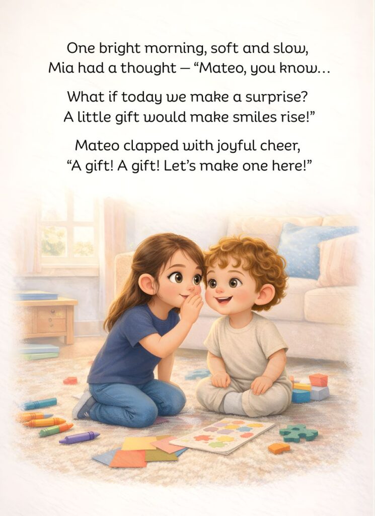 Free printable kids story page featuring Mia and Mateo