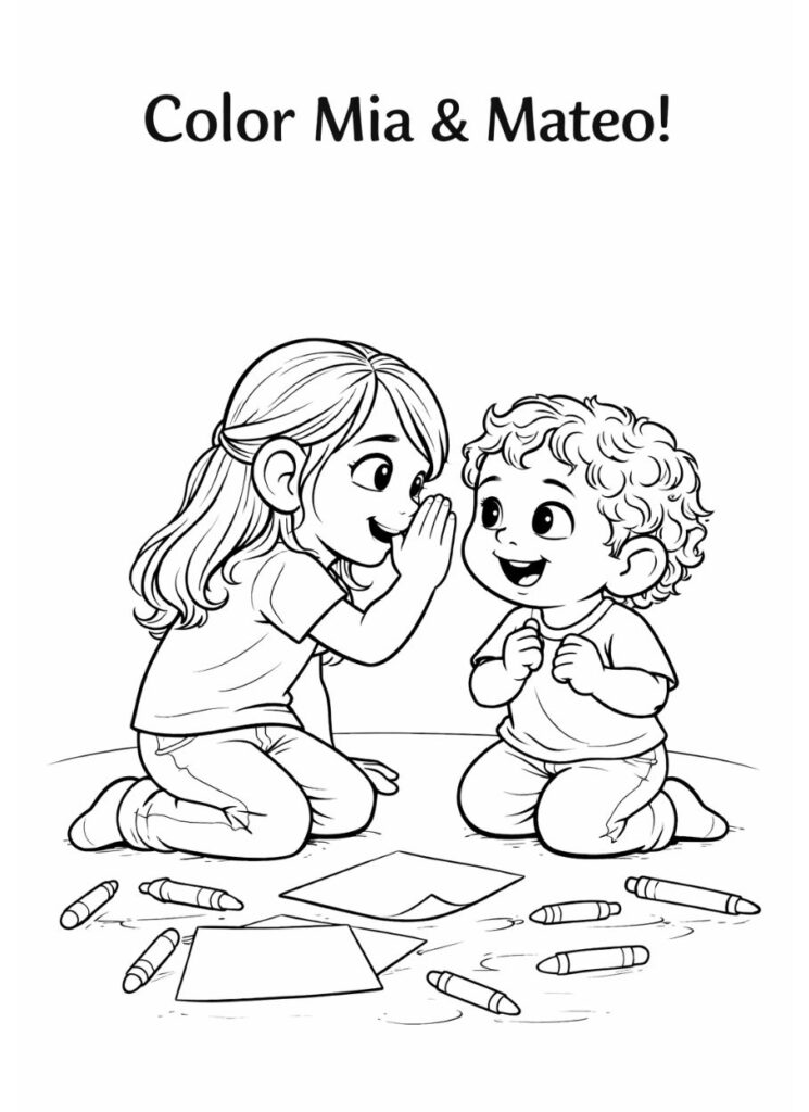 Printable kids coloring page of Mia and Mateo